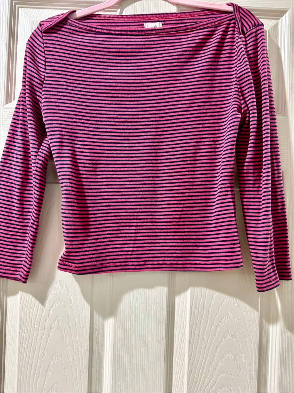 BDG Pink and Black Striped Long-Sleeve Boatneck Top